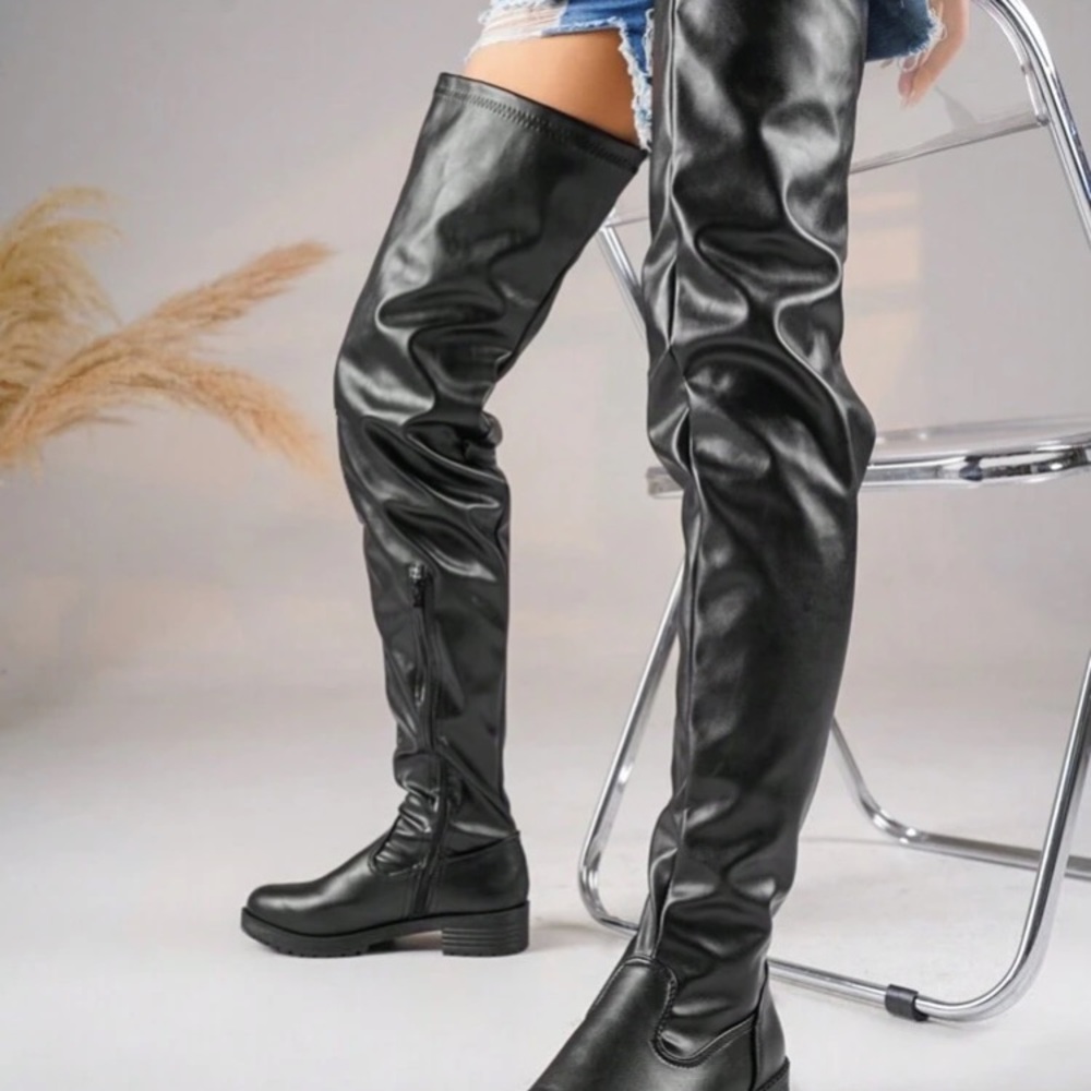 Women's Black Over-the-Knee Boots - Picture 4 of 7
